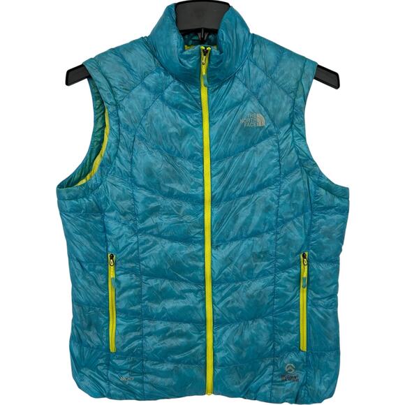 Women's Blue Yellow The North Face Summit Series 900 Goose Down Puffer Vest Sz L - Picture 1 of 9